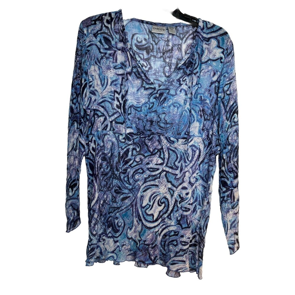 Chicos SILK VTG Layering Boho Damask Regency Art Top Blouse sz 2 / L (15)